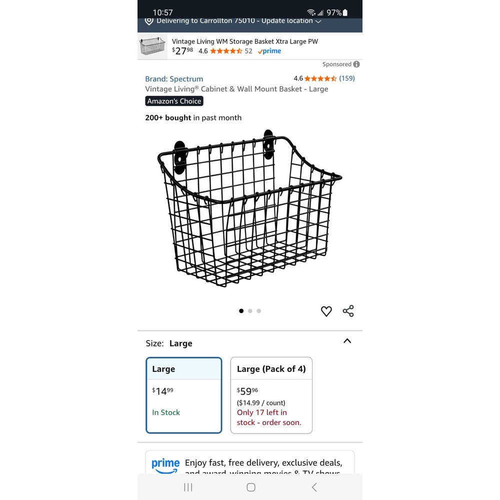 Spectrum Vintage Living Cabinet & Wall Mount Basket 7.5x10.25x5.5